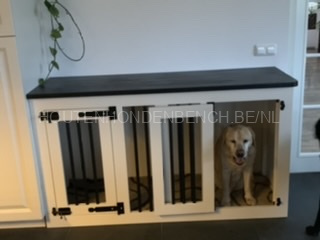 houten-hondenbench 2 deurs in wit met zwart