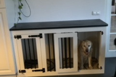houten-hondenbench 2 deurs in wit met zwart